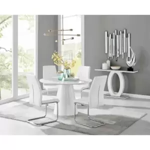 Furniture Box Palma White High Gloss Round Dining Table and 4 White Lorenzo Chairs