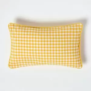 Homescapes - Cotton Gingham Check Yellow Rectangular Cushion Cover, 30 x 50cm - Yellow