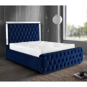 Elegance Mirrored Bed Small Double Plush Velvet Blue