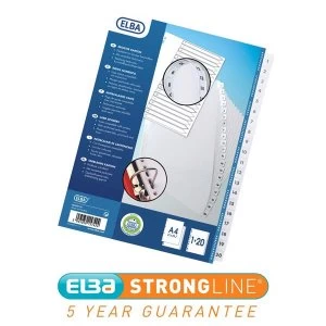 Elba A4 Strongline Reinforced Dividers Europunched 1 20 Clear Tabs White Single