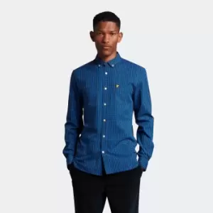 Mens Long Sleeve Slim Fit Gingham Shirt - Jet Black/ Bright Blue - S