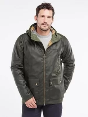 Barbour Domus Hooded Wax Jacket, Green, Size L, Men