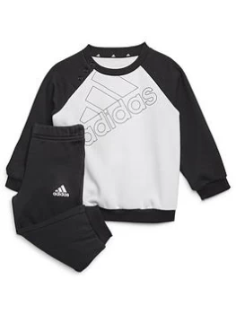 Adidas Infants Outline Logo Crew & Pant Set, White/Black, Size 12-18 Months, Women