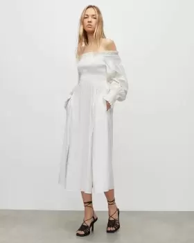 AllSaints Launa Off Shoulder Broderie Maxi Dress