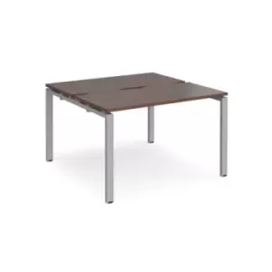 Bench Desk 2 Person Starter Rectangular Desks 1200mm Walnut Tops With Silver Frames 1200mm Depth Adapt