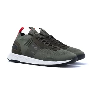 Hugo Boss Titanium Knit Runner Trainers Khaki 305 Men