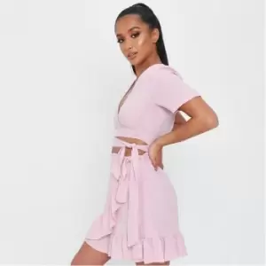 I Saw It First V Neck Wrap Front Crop Top - Pink