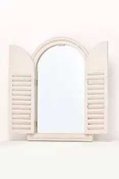 White Distressed Style Outdoor Garden Mirror with Shutters