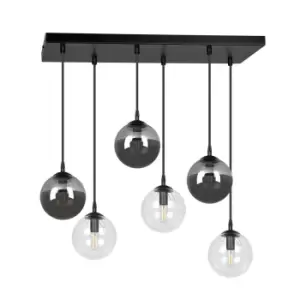 Cosmo Black Globe Cluster Pendant Ceiling Light with Clear, Graphite Glass Shades, 6x E14