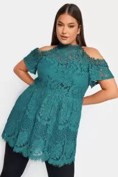 Lace Cold Shoulder Peplum Top