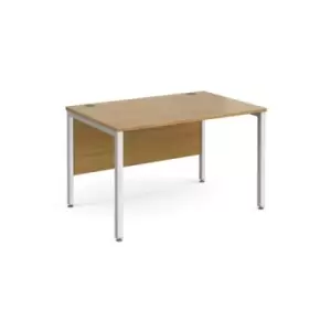 Office Desk 1200mm Rectangular Desk With Bench Leg Oak Tops With White Frames 800mm Depth Maestro 25