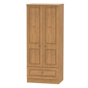 Robert Dyas Loxley Ready Assembled 2-Door Wardrobe with Drawer - Oak