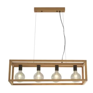 Square Woven Bamboo Wood 4 Light Pendant