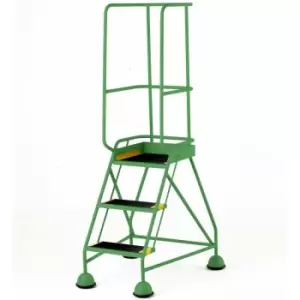 Loops - 3 Tread Mobile Warehouse Steps & Guardrail green 1.7m Portable Safety Stairs