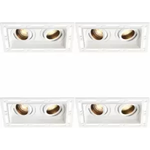 4 pack Twin Trimless Plaster-In Downlight - 2 x 50W GU10 Reflector LED - White