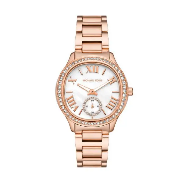 Michael Kors Sage Mother-of-Pearl Dial Rose Gold-Tone Stainless Steel Bracelet Watch MK4806 MK4806