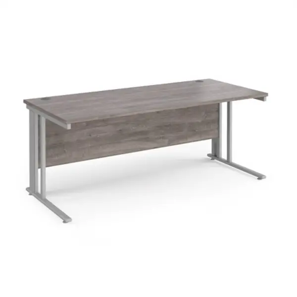 Maestro 25 straight desk 1800mm x 800mm - silver cable managed leg frame, grey oak top