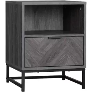 HOMCOM Bedside Table, Sofa Side Table W/ Drawer and Shelf Living Room, Bedroom - Dark Grey