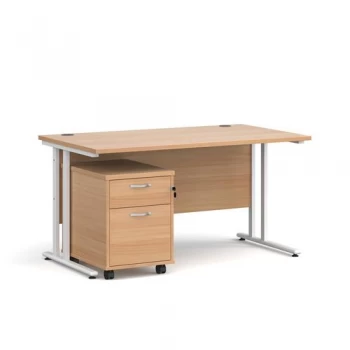 Maestro 25 straight desk 1400mm x 800mm with white cantilever frame