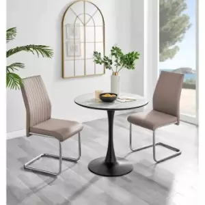 Furniture Box Elina White Marble Effect Round Dining Table and 2 Cappuccino Lorenzo Chairs