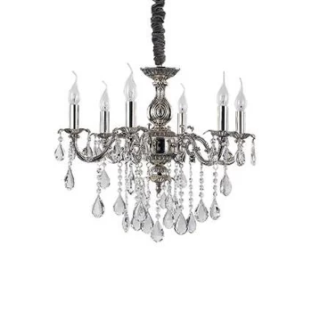 Impero 6 Light Crystal Chandelier Crystal, Silver Finish, E14