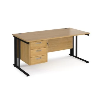 Office Desk Rectangular Desk 1600mm With Pedestal Oak Top With Black Frame 800mm Depth Maestro 25 MCM16P3KO