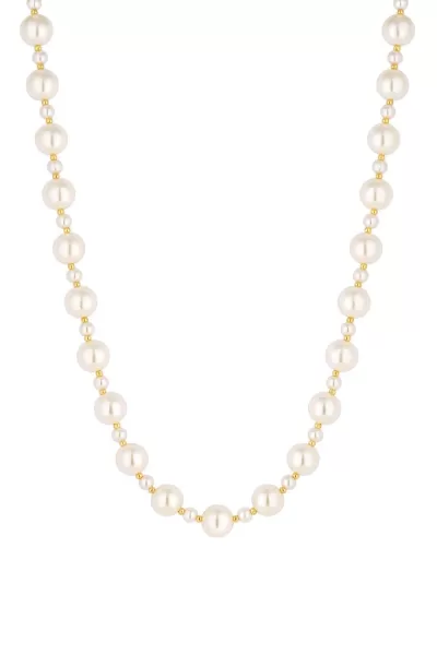 Cream Pearl And Gold Bead 15" Necklace