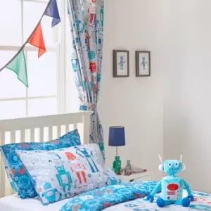 Robot Kids Pencil Pleat Curtains Blue