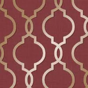 Holden Decor Laticia Geometric Baroque Pattern Red and Gold Wallpaper Metallic Glitter Texture