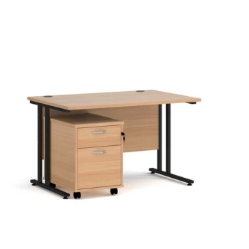 Office Desk Rectangular Desk 1200mm With Pedestal Beech Top With Black Frame 800mm Depth Maestro 25 SBK212B