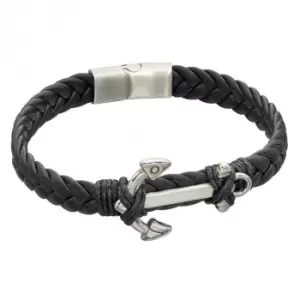 Black Leather Anchor Plated Wristwear Bracelet B5323