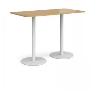 Monza rectangular poseur table with flat round white bases 1600mm x