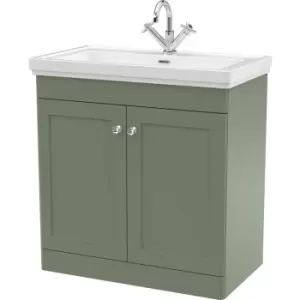 Classique Floor Standing 2-Door Vanity Unit with Basin 800mm Wide Satin Green - 1 Tap Hole - Nuie