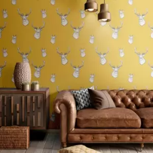 Stag Contemporary Wallpaper, Ochre - Catherine Lansfield