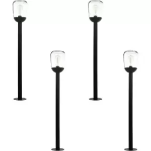 4 PACK IP44 Outdoor Bollard Light Black Aluminium & Glass 60W E27 Lamp Post