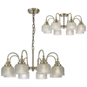 Luminosa DeRuyter Semi Flush, Ceiling Pendant, 8 Light E27, Antique Brass, Prismatic Glass