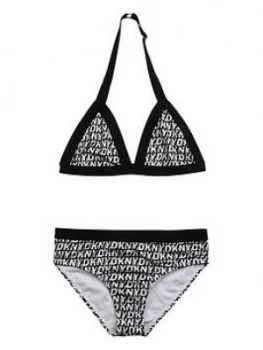 DKNY Girls Multi Logo Bikini, Black, Size Age: 16 Years, Women