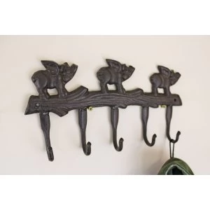 Rustic Cast Iron Wall Hooks, Flying Pigs