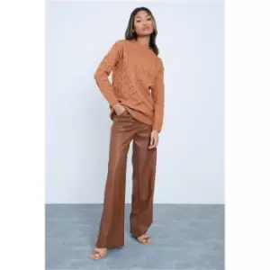 I Saw It First Camel All Over Wide Cable Knitted Jumper - Brown