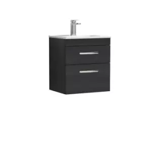 Nuie Athena 500 Wall Hung 2-drawer Vanity & Minimalist Basin - Black Woodgrain