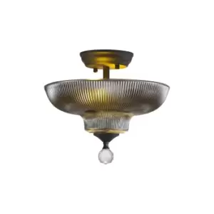 Dresden 2 Light Semi Flush Ceiling Lamp E27 With Round 30cm Glass Shade Graphite, Smoked