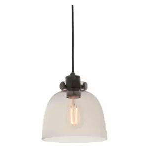 Industrial Ceiling Pendant Light Fitting - Matt Black & Smoked Grey Glass