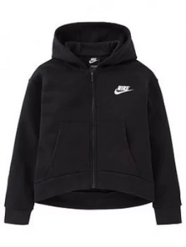 Nike Girls NSW Club Fleece Full Zip Hoodie - Black/White, Size XL=13-15 Years, Women