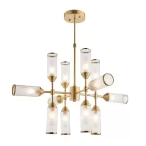 Brass Ceiling Pendant Light - 12 Bulb Lamp Fitting - Frosted Glass Diffusers