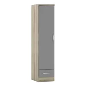 Seconique Nevada 1 Door 1 Drawer Wardrobe - Grey Gloss/Light Oak Effect Veneer