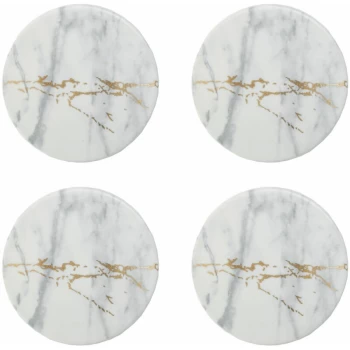 Premier Housewares - Placemats and Coaster Marble Effect Table Mats And Coasters Set Of 4 Practical White and Grey Coasters Stylish Coasters 11 x 1 x