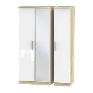 Robert Dyas Goodland Ready Assembled 3-Door Mirrored Wardrobe with Drawers