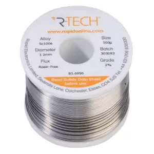 R-TECH 856996 SC100e Solder 2% Rosin-Free HF Flux Halide-Free 1.2m...