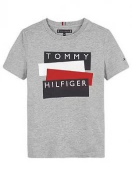 Tommy Hilfiger Boys Short Sleeve Sticker Logo T-Shirt, Grey, Size 8 Years