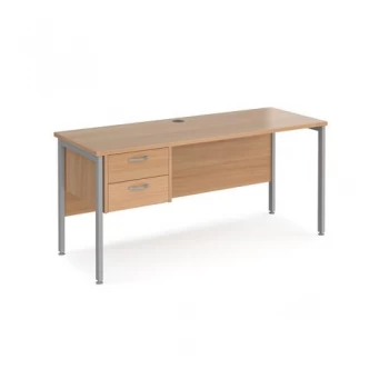 Office Desk Rectangular Desk 1600mm With Pedestal Beech Top With Silver Frame 600mm Depth Maestro 25 MH616P2SB